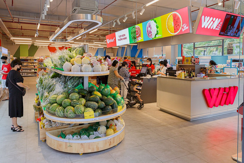 The stores mainly sell household items, fresh produce, and packaged foods familiar to local residents
