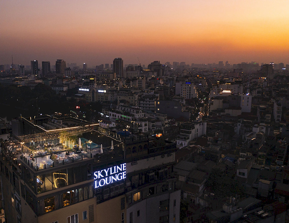 Skyline Hanoi's rooftop terrace delivers breathtaking 360-degree views of the Old Quarter and modern city skyline