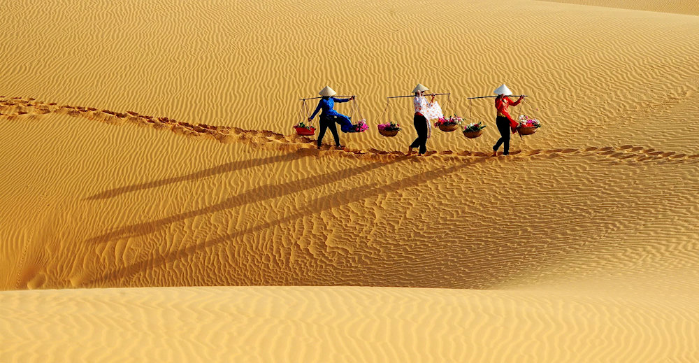 Visitors are fascinated by the untouched, winding Phuong Mai sand dunes 